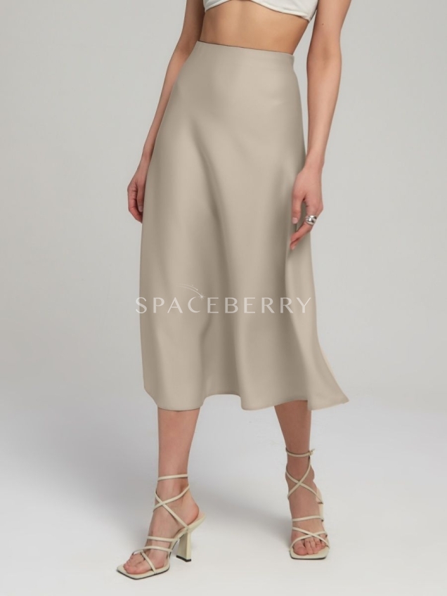 Женская прямая атласная юбка миди